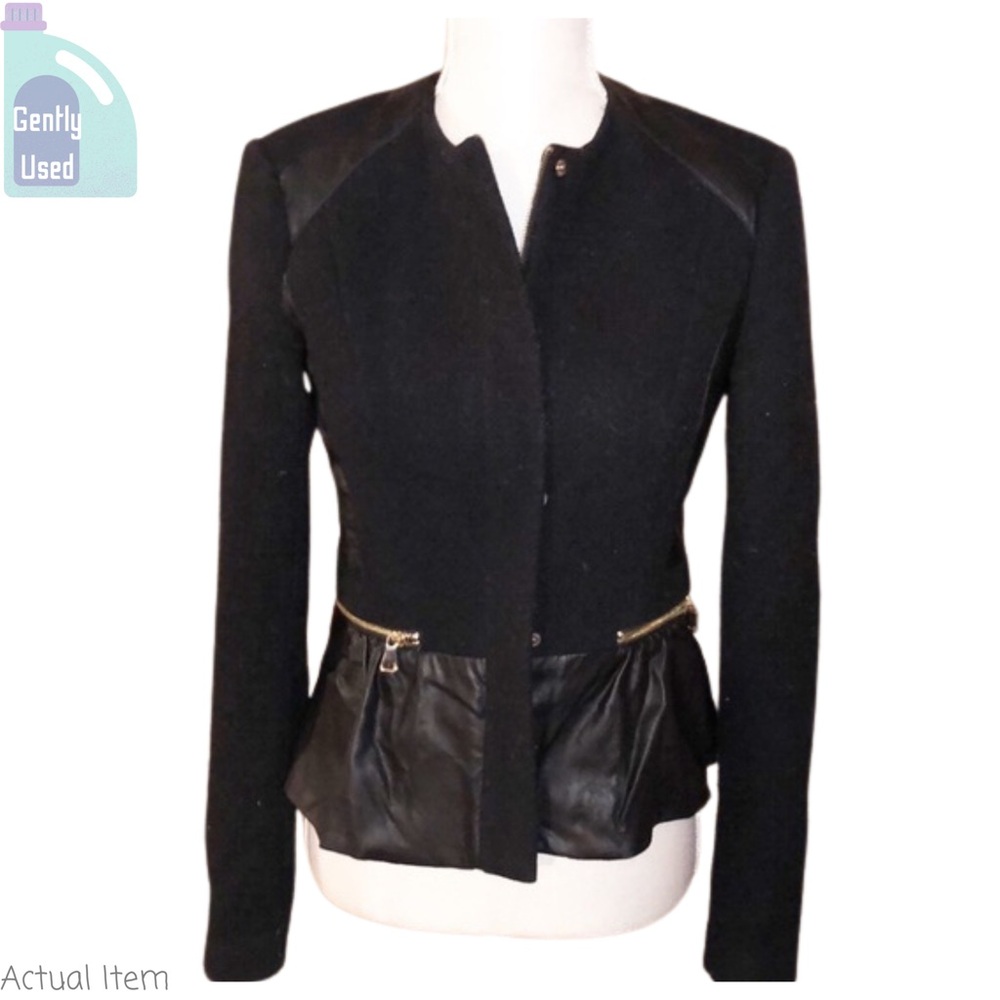Zara Leather and Wool Peplum Skirted Black Jacket Size Large